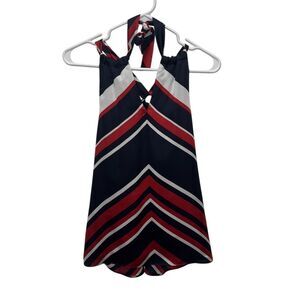 Chaps Womens Navy Blue Red White‎ Striped Halter Neck Blouse Top Size M